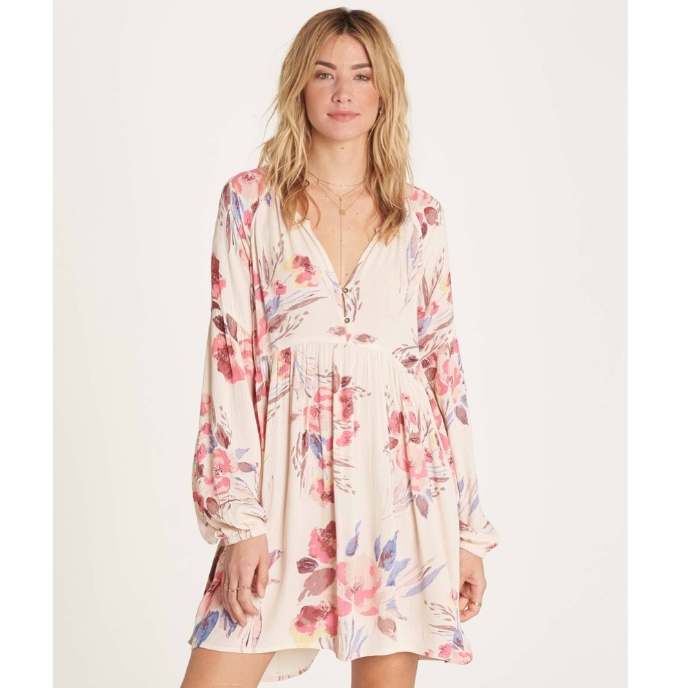 Billabong Until Tomorrow Floral Dress White & Pink Short Mini Casual Dress